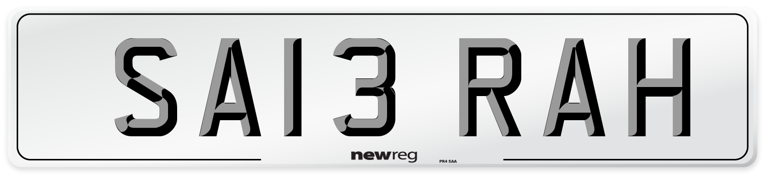 SA13 RAH Number Plate from New Reg